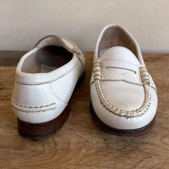 RALPH LAUREN Vtg White Leather Loafer Woman’s 7.5B Bench Made Maine USA RARE